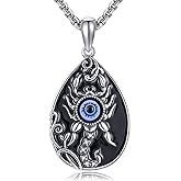 ONEFINITY Scorpion Necklace 925 Sterling Silver Evil Eye Teardrop Shape Pendant Necklace Bug Jewelry Gifts for Women Men
