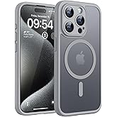 TOCOL Magnetic for iPhone 15 Pro Max Case, Upgraded Full Camera Protection, Compatible with Magsafe, Drop Protection, Translucent Matte Back Bumper Phone Cover 6.7-Inch(Gray)