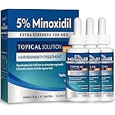 5% Minoxidil Hair Growth for Men and Women: Extra Strength Beard Regrowth Treatment Serum with Minoxidil and Biotin for Thinning Hair Loss to Grow Thicker Fuller 60ml 3 Bottles