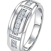 Heinlov Moissanite Mens Wedding Band D Color VVS1 925 Sterling Silver Ring Promise Rings For Him Round Cut Engagement Eternity Size 5-17