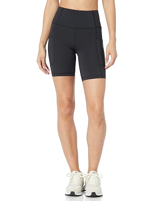 Amazon Essentials Women's Active Sculpt Moisture-Wicking High Waist Biker Shorts with Pockets, Black, X-Large