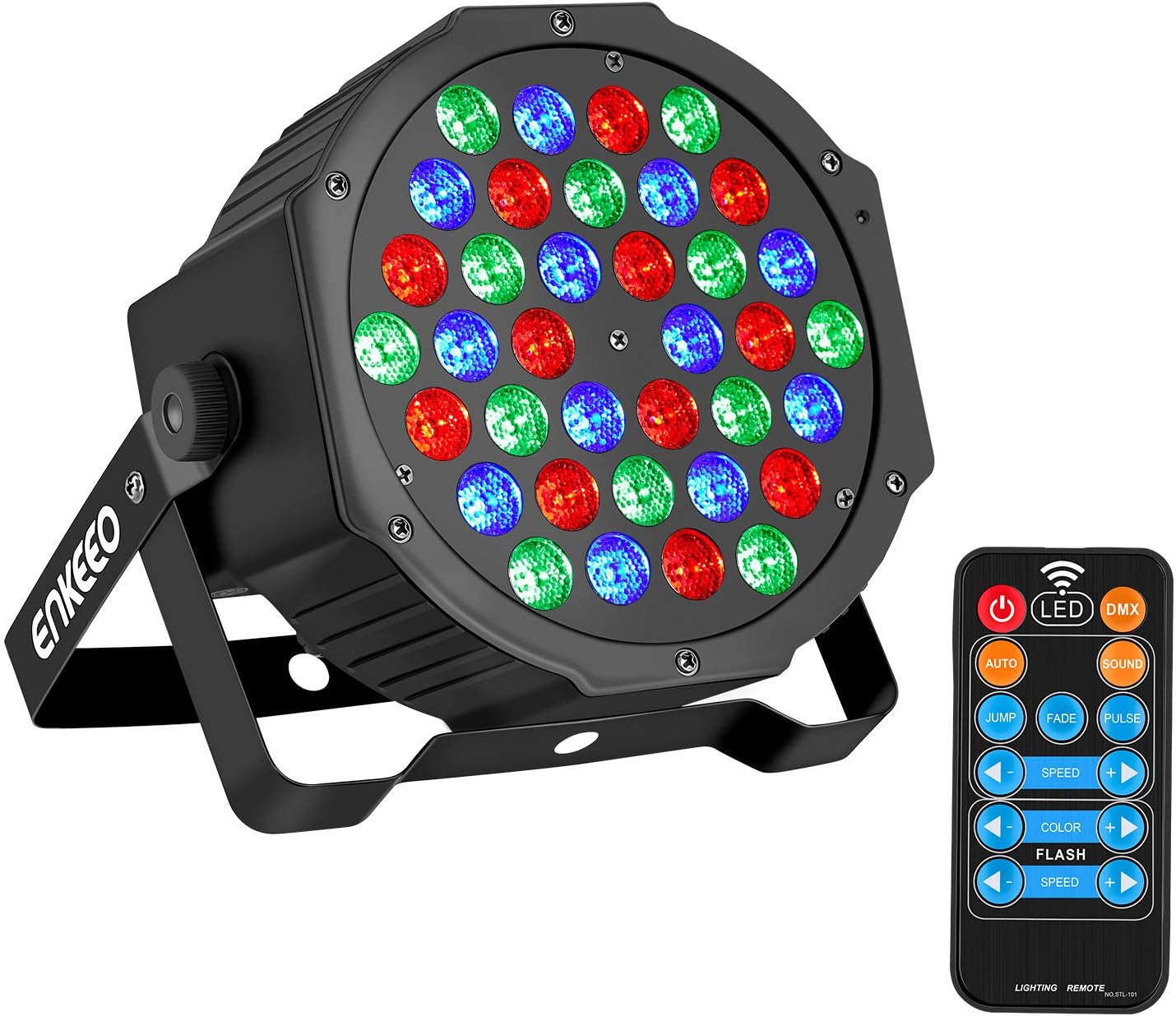 ENKEEO Luz Escenario 36 LEDs RGB Activado Sonidos DMX, 6 Modos y Control Remoto, 20000 horas de vida util, para Discotecas, Festivales, Fiestas Outdoor e Indoor, Shows, con Base de Montaje Incluido