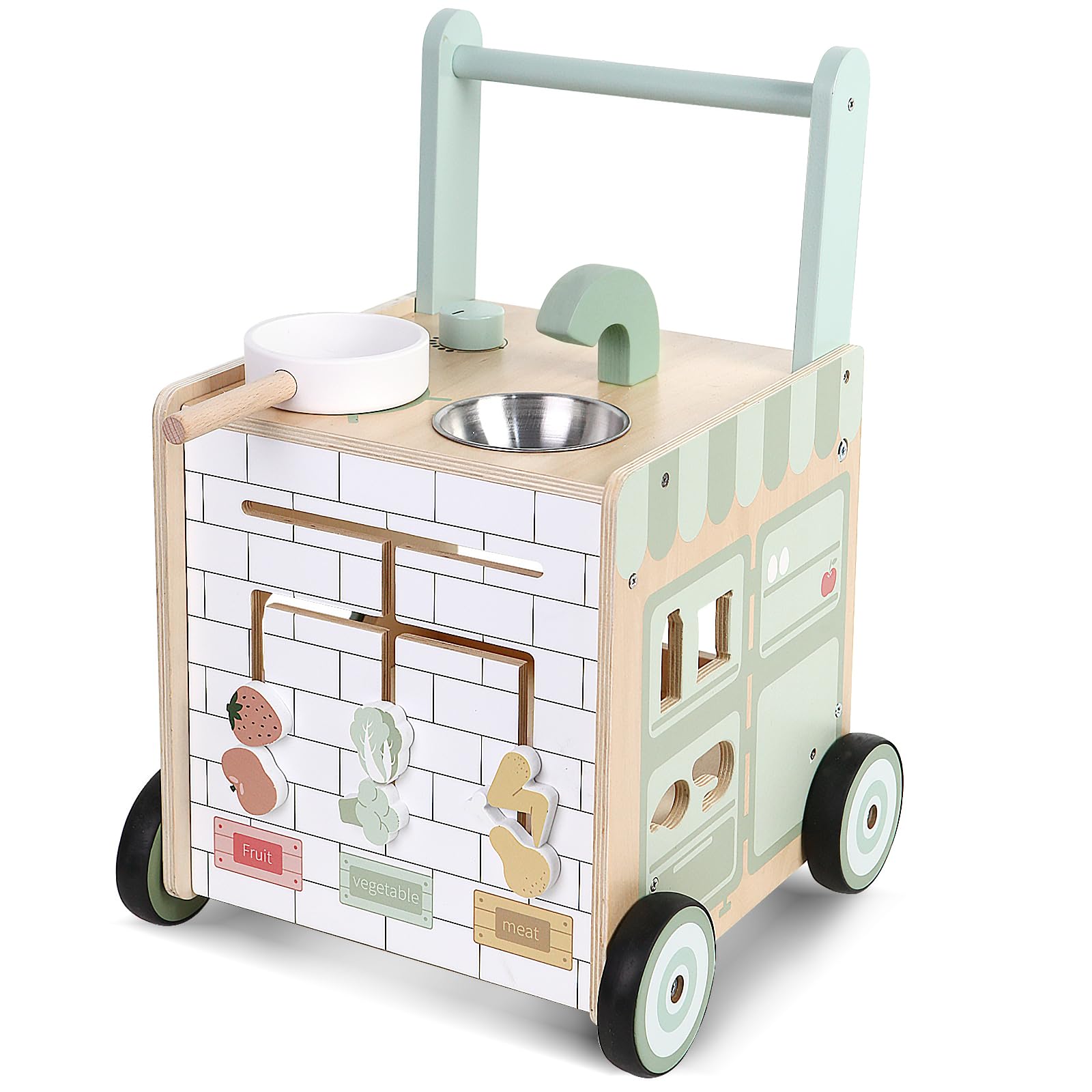 Asweets 8 in 1 Wooden Play Kitchen Baby Walker Push and Pull Learning ...