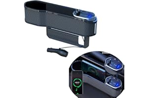 ASVEGE Universal Car Seat Gap Filler Organizer,Storage Box with Cup Holder Dual USB Ports,2 Charging Cables and Wireless Charger,Cigarette Lighter,Car Front Seat Box for Multifunctional Car Interior Access