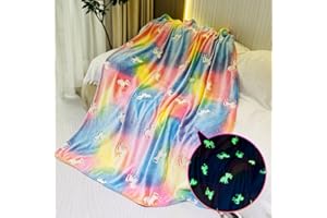 RAINBEAN Glow in The Dark Throw Blanket, Unicorn Blanket for Girls (60" x 78", Luminous Kids Blanket, Soft Blankets for 3,4,5,6,7,8,9,10 Year Old Girl Birthday Christmas Thanksgiving Gifts(Rainbow)