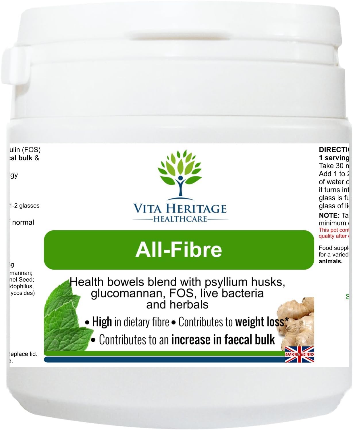 Vita Heritage All Fibre -Glucomannan High Dietary Fibre, Bulk and Weight Loss Blend Suitable for Vegetarians and Vegans Gluten & Dairy Free