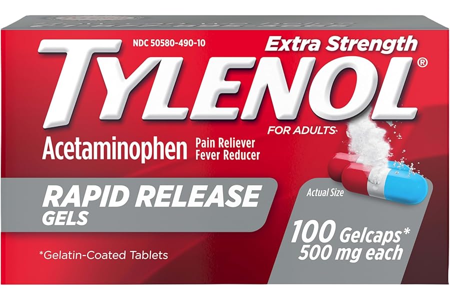 Tylenol Rapid Release Extra Strength Gelcaps, Acetaminophen 500 mg per Gel, Laser Drilled Holes Allow Fast, Strong Pain Relie