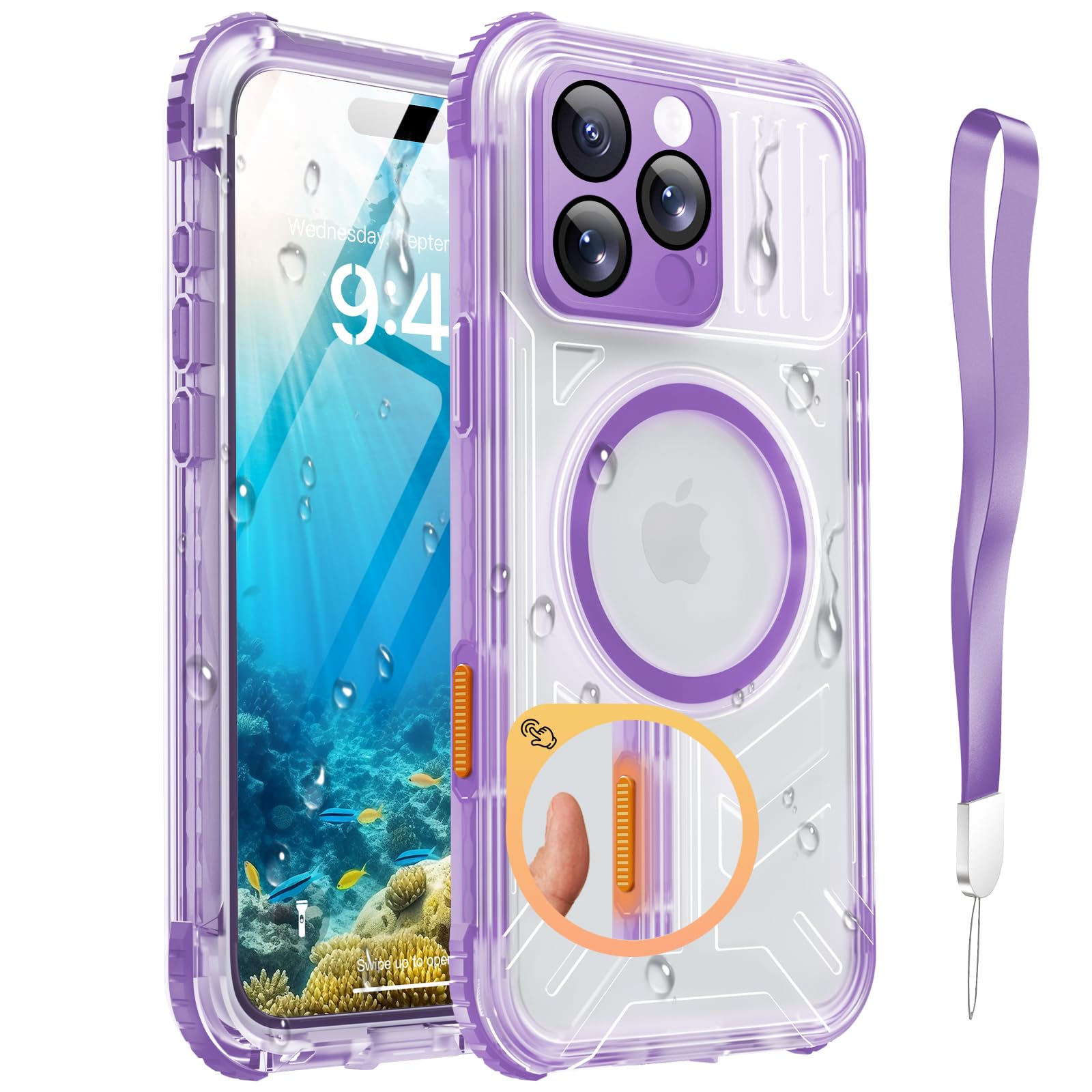 Photo 1 of Haireca for iPhone 16 Pro Max Case Waterproof with Magsafe, Built in Camera Control [Screen Protector] [Lanyard], IP68 Military Full Body Shockproof, for Water Sports Outdoor Work, 6.9" Frosted Purple