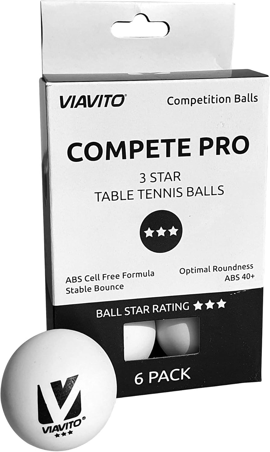 Viavito Compete Pro 3 Star Table Tennis Balls Pack of 6 BigaMart
