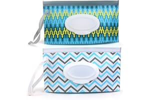 FKEYTO Baby Wipe Dispenser,Portable Refillable Wipe Holder Wipe Dispenser Bag Reusable Travel Wet Wipe Pouch (Blue stripe)