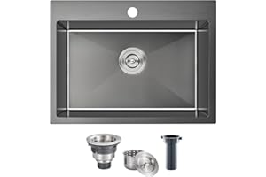 Kitchen Sink Drop in - TSIBOMU 20 x 16 Inch Kitchen Sink Topmount 18 Gauge Stainless Steel Single Bowl Overmount Bar Sink(Black)