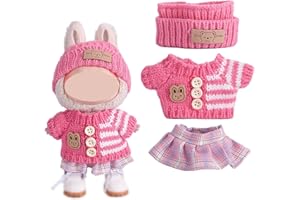 17cm Doll Clothes Set Compatible with LABB,Cute Dress Outfit Set Fashion Clothes Doll Accessories NO Shoes(Pink)