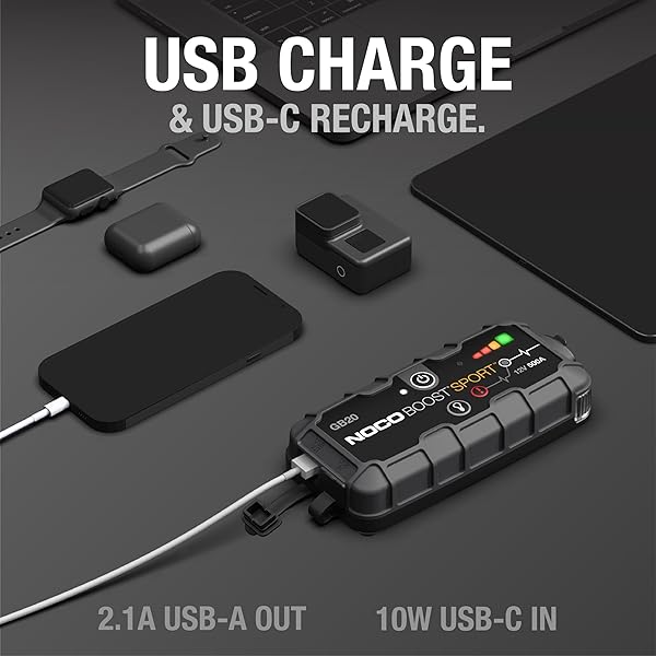 NOCO BOOST GB20: 500A ULTRASAFE JUMP STARTER – 12V LITHIUM BATTERY BOOSTER PACK, PORTABLE JUMP BOX, POWER BANK & JUMPER CABLES – FOR 4.0L GAS ENGINES