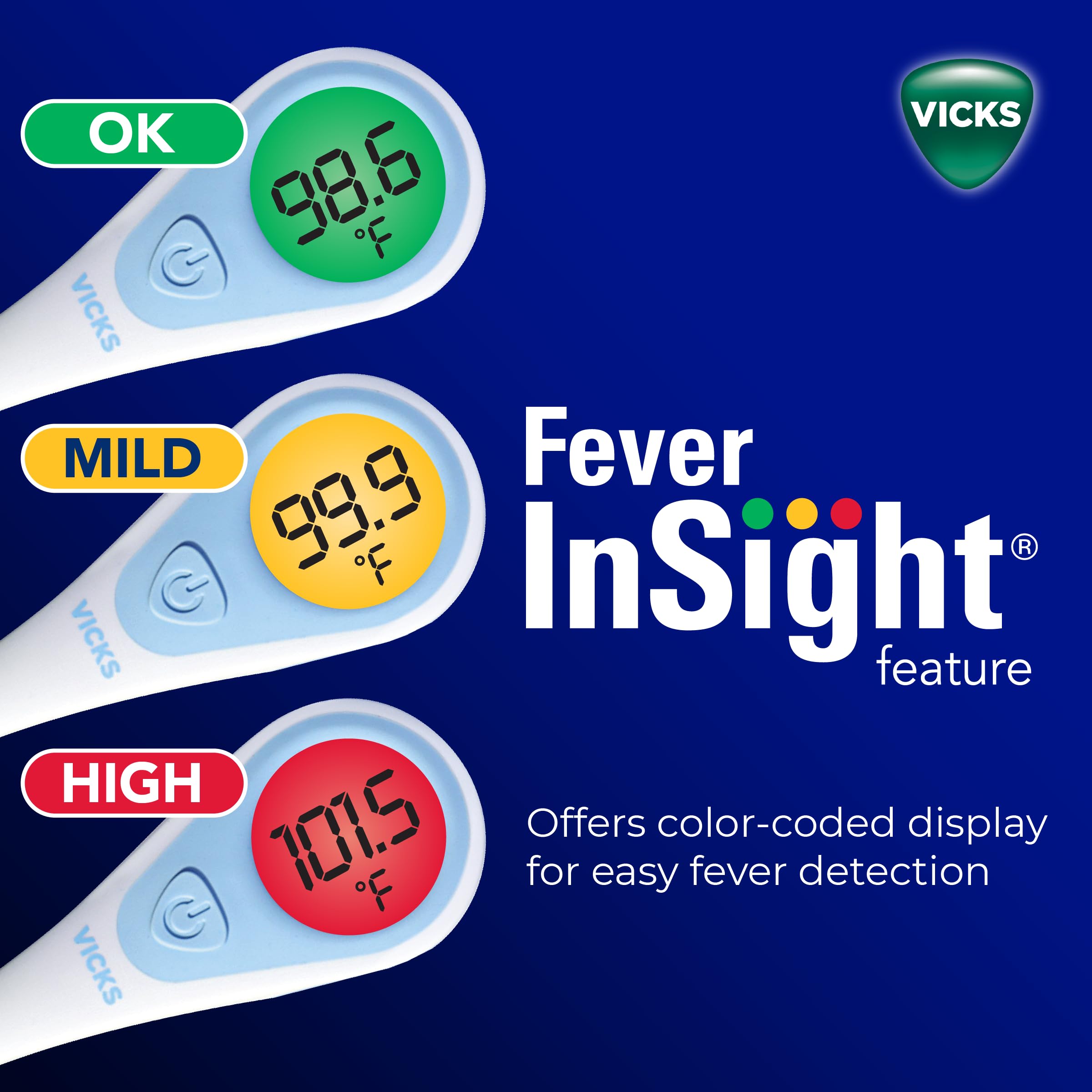 Vicks SpeedRead Digital Thermometer for Baby, Kids & Adults, Color-Coded Readings, Oral, Baby Rectal Thermometer or Under The Arm, Water Resistant