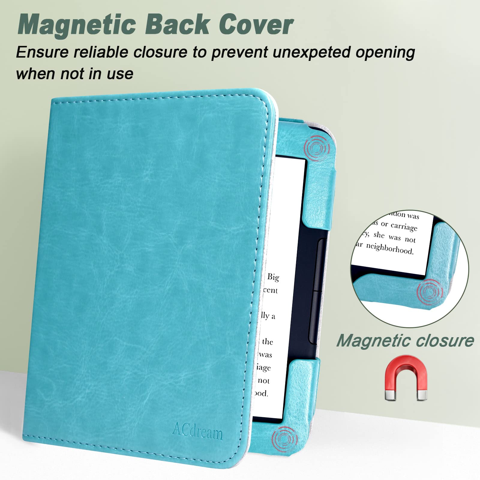 ACdream Case for Nook GlowLight 4 2021 / Nook GlowLight 4e 2022, Folio Premium PU Leather Ereader Cover with Magnet Closure, Sky Blue