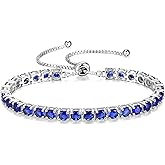 FANCIME Birthstone Bracelet Jewelry for Women Sterling Silver Tennis Bracelet Classic Bolo Adjustable Chain Fine Jewelry Anniversary Birthday Gifts for Women Mom Wife Her