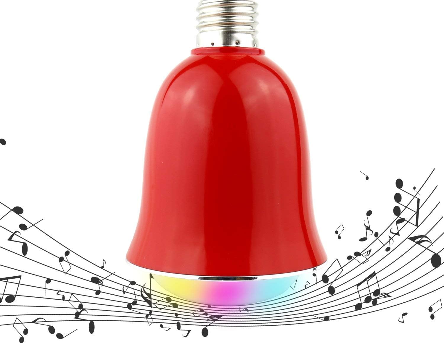 Christmas APP Remote Control Dimmable LED Light Bulbs Speaker - 5W E27 Music Bulb Wireless Stereo Audio-Multicolored for Halloween Parties and Christmas Time (Red)