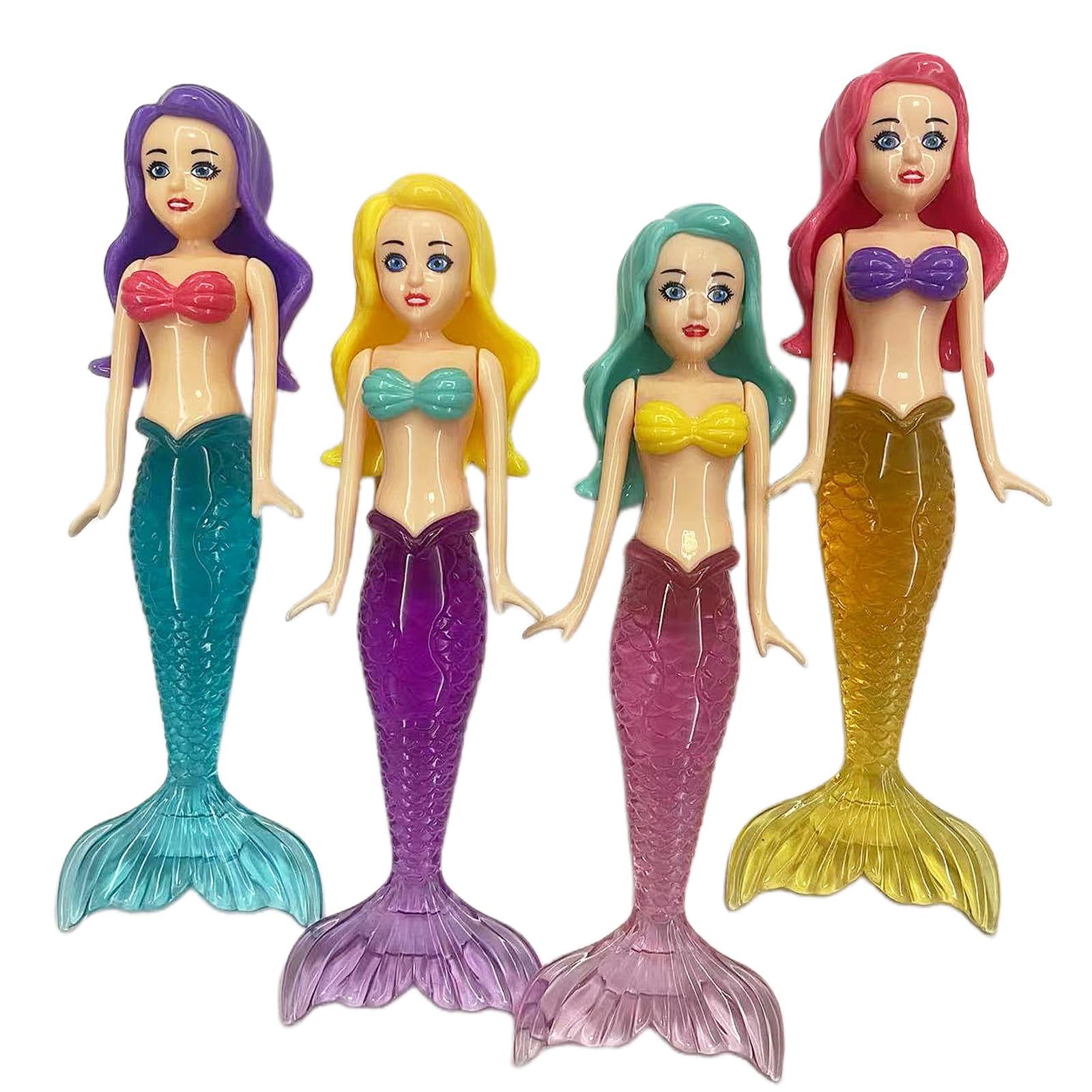Mermaids 4 Pack Pool Diving Toys for Kids - Princess Tail Flap, Floating Fun Bath Toys