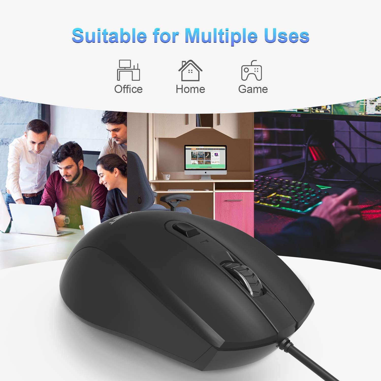 TECKNET Alpha USB Mouse, Wired High Defintion Optical Desktop Mouse With 3600 DPI Tracking, Gaming Grade Sensor, 6 Buttons - Image 4