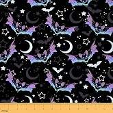 Feelyou Bat Happy Halloween Fabric by The Yard 1 Yard Teens Kids Soft | Chairs Moon Star Print Horror Theme Reupholstery Upholstery Fabric Flannel Room Decor Boho