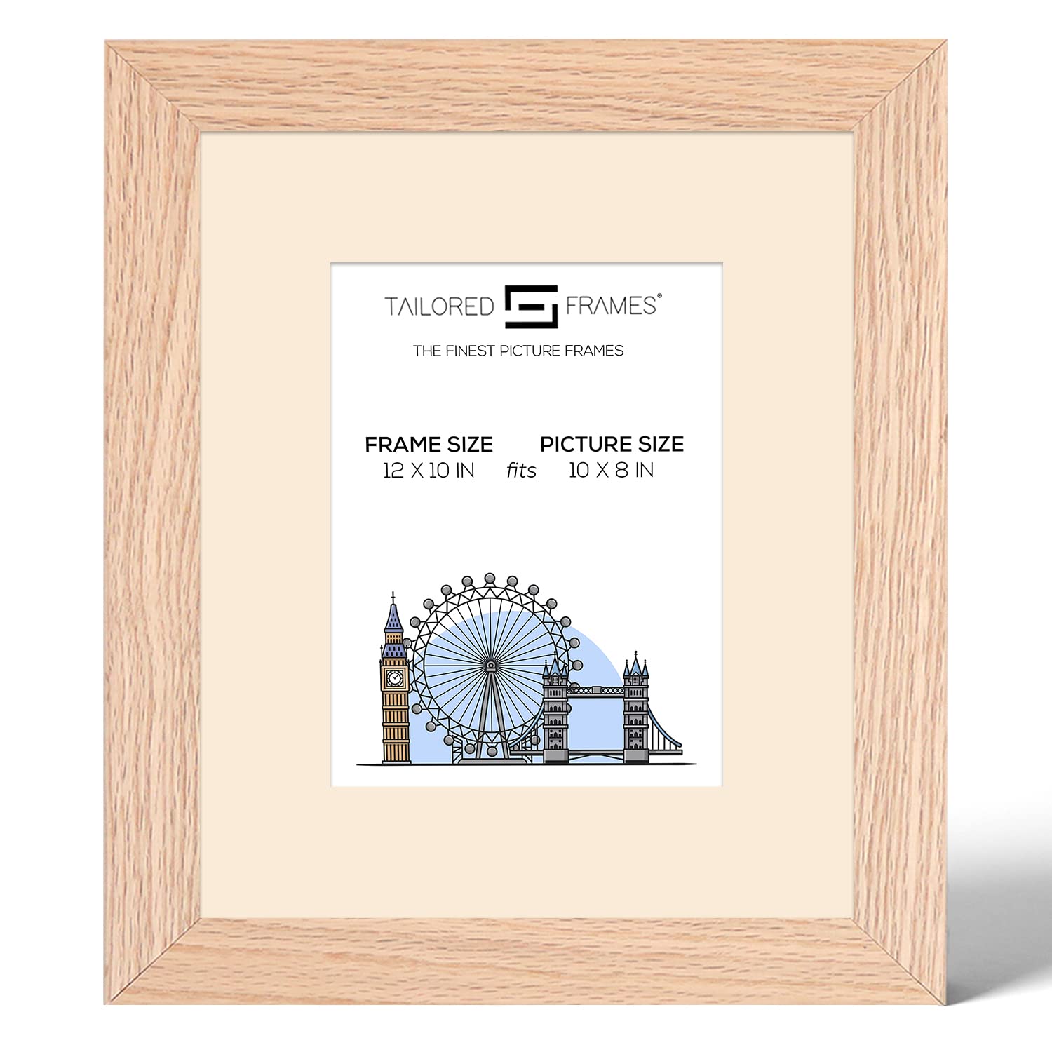 Tailored Frames 99 Solid Natural Oak 12" x 10" Frame for 10" x 8" Picture | Single Picture Frames | Table Top & Wall Hanging Type | Photo Frame with Antique Mount