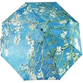 GLODEALS Creative Oil Painting Automatic Folding Umbrella - Anti UV Sunblock, Rain/Sun Protection for Ladies (Almond Blossom)