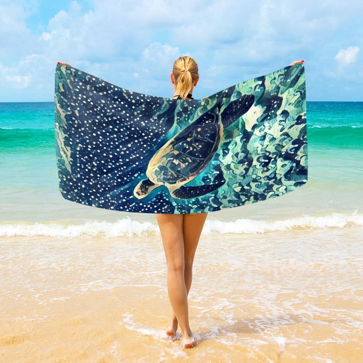 Beach Towel Blanket Watercolor Sea Turtle 74" x 37" Bath Towel Quick Fast Dry Outdoor Travel Swim Micro Fiber Yoga Mat for Adult Kids