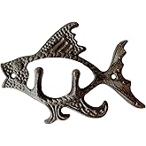 Zorues Rustic Fish-Shaped Decorative Wall Hook Rack Hangers for Hanging Clothes, Coats, Towels, Keys, and Hats, 1 Pack Antique Cast Iron Mounted Wall Hooks