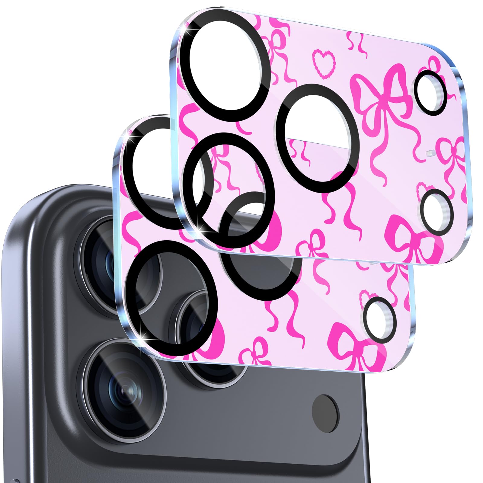 Photo 1 of SWUU 2 Pack Camera Lens Protector Compatible with iPhone 17 Pro 6.3", Cute Bow Pattern, Military-Grade 9H Tempered Glass, Shatterproof & Anti-Scratch, HD Clear, No Fingerprint, Case-Friendly