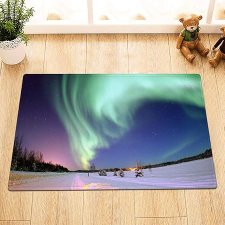 Dsgrdhrty Ciel Fantastique Hiver Aurore Tapis De Bain Portable Dessin Anime Hd Amazon Fr Cuisine Maison