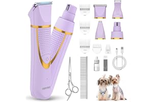 AIBORS Small Dog Grooming Kit, 4 in 1 Electric Dog Trimmer for Grooming, Low Noise Dog Nail Trimmer, Cordless Pet Clippers for Dogs Cats, Grooming Paws, Eyes, Ears, Face, Hip Hairl (Purple)
