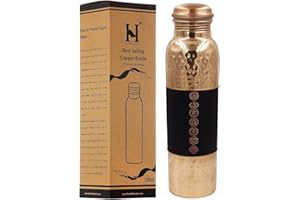 HEALTHGOODSIN Pure Copper Water Bottle UNLINED, UNCOATED and LACQURE FREE for Ayurvedic Health Benefits, 1000 Ml (33.81 Fl Oz) (7 Chakras)