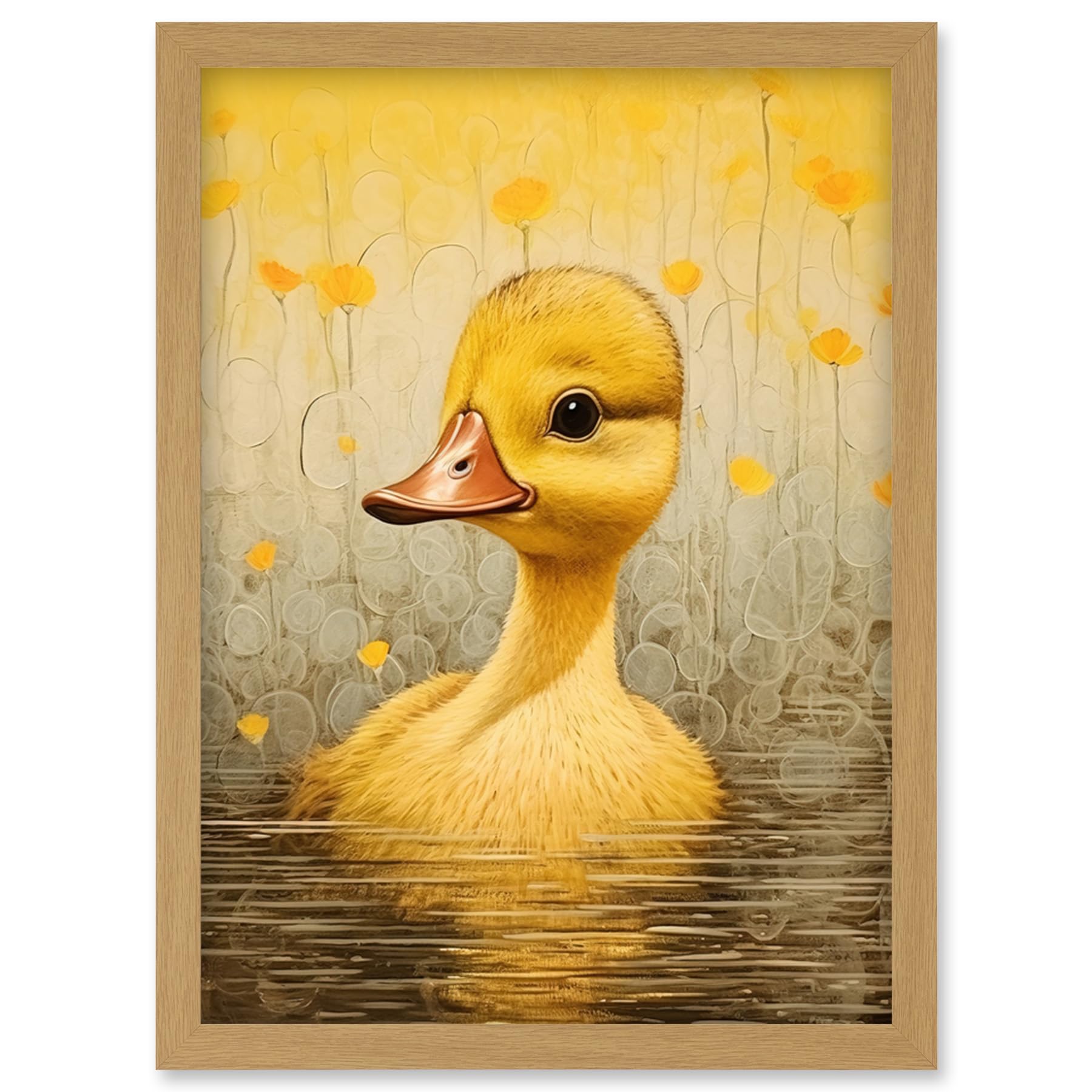 Artery8 Yellow Duckling Kids Bedroom Baby Nursery Calm Elegant Artwork Framed Wall Art Print A4