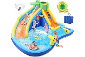WHUBEFY Inflatable Water Slide,7 in 1 Kids Water Slides with Blower,Water Bounce House Water Park for Kids Backyard,Waterslide Splash Pool,Water Gun,Climbing Wall,Bounce Water Slide for Wet and Dry
