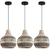 HUAHENGHAO 3-Pack Rattan Pendant Light,11" Hand-Woven Black Faux Boho Wicker Pendant Light Mini Rattan Hanging Light Fixture 