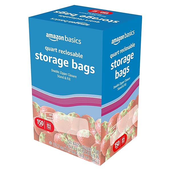 AMAZON BASICS RECLOSABLE QUART FOOD STORAGE BAGS, BPA FREE, 150 COUNT
