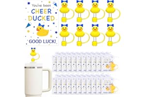 LemonRoad 20 Set Cheer Team Gifts with Tag Organza Bag Bulk 10 mm Cheerleading Duck Straw Cover Straw Toppers for Cheerleading Tumbler You've Been Cheer Ducked Inspirational Gift Accessories (Blue)