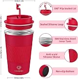 CS COSDDI Travel Mug Insulated Stainless Steel 380 ml Red A Leakproof Lid view 4