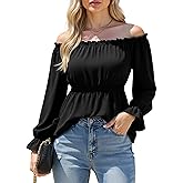 YOGINGO Women's Off Shoulder Top Smocked Ruffle Long Sleeve Chiffon Blouse Renaissance Puff Sleeve Casual Peasant Shirts 2026