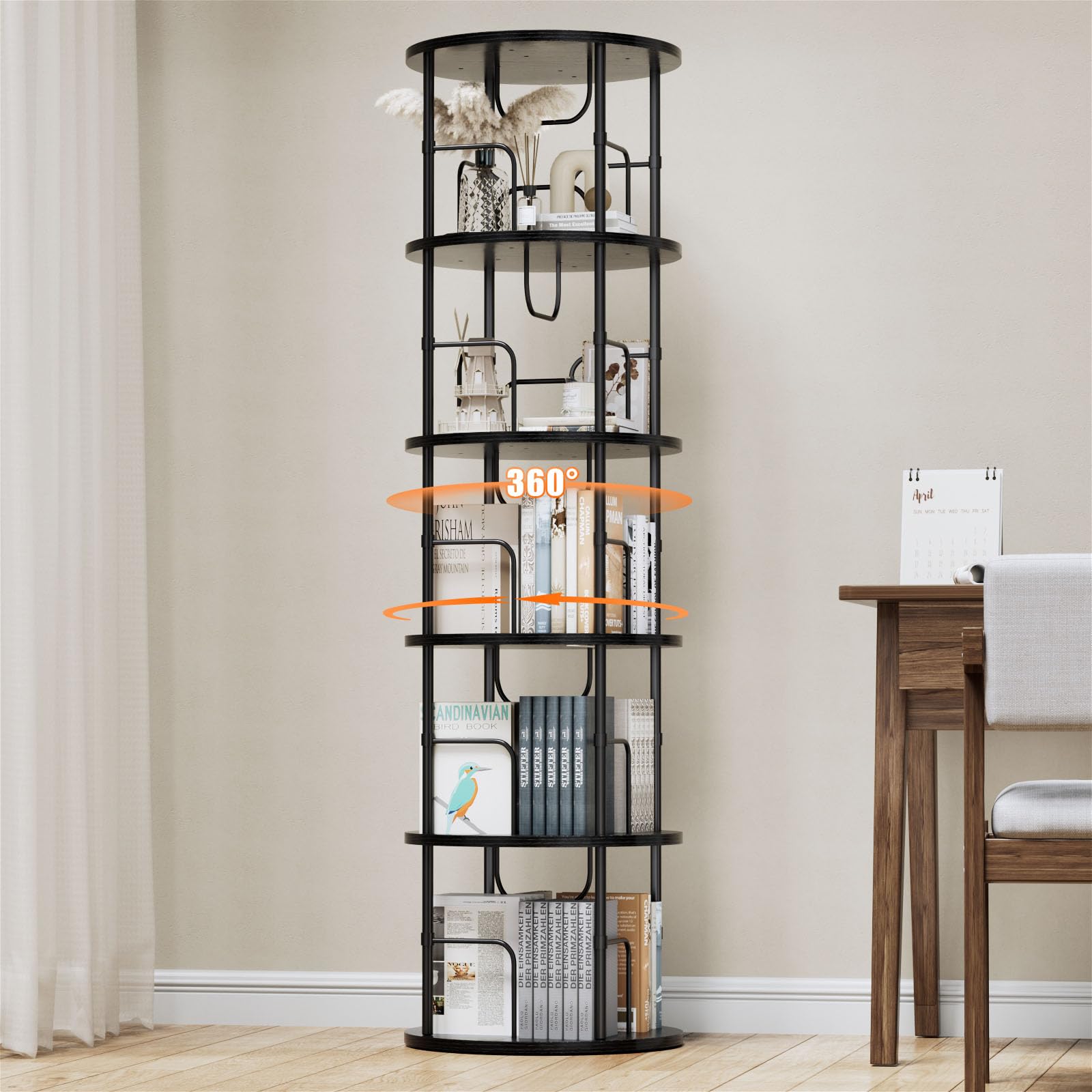 Photo 1 of ALLSTAND 5 Tier Rotating Bookshelf, 360 ° Display Stackable Spinning Bookshelf Tower, Corner Bookshelf Tall Floor Standing Swivel Bookcase Narrow Storage Organizer for Bedroom, Living Room, Black