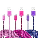 Micro USB Cord 10ft, 3-Pack Boxeroo Premium High Speed Nylon Braided Cable Charging/Sync Data Durable for Samsung Galaxy, HTC ,LG, Nokia, Sony, and Other Tablet Smartphone (Rose,Pink,Purple)