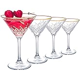 the mask el turko Vintage Martini Glasses Set of 4. Gold Rimmed Cocktail, Espresso, Martini, Margarita, Prosecco, Coupe, Champagne Glasses with Long Stem.(7.7oz/230ml)