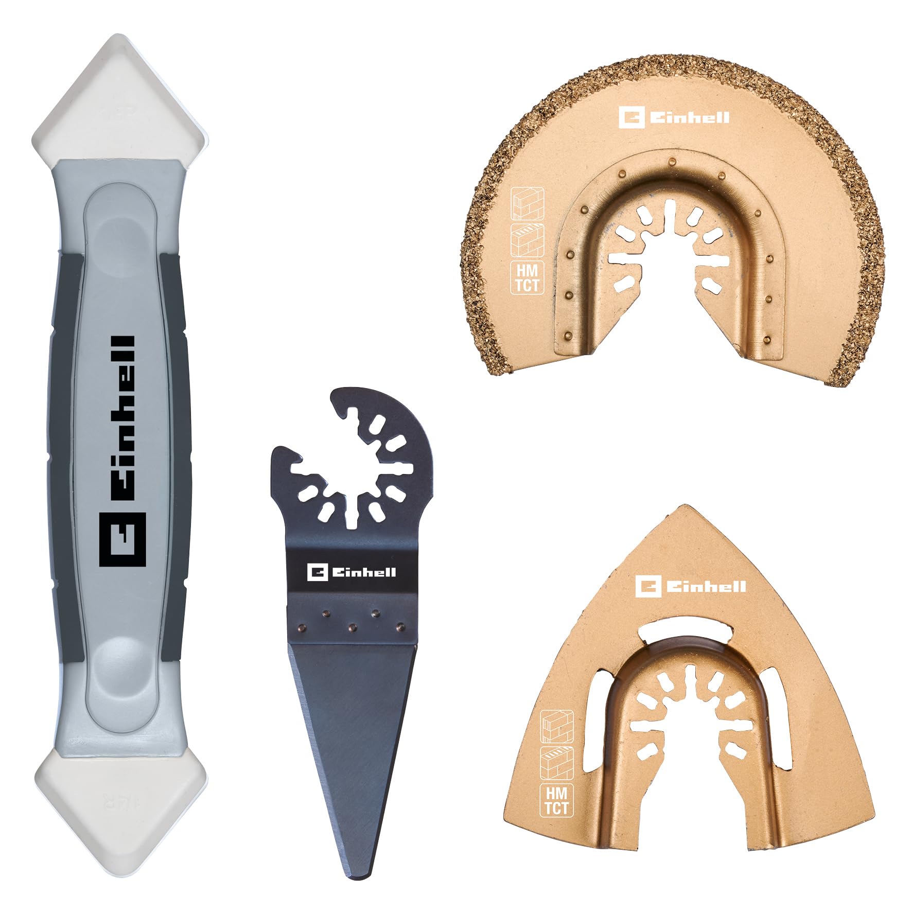 Original Einhell 4-Piece Multitool Set Tiles (Multifunctional Tool Accessories, Starlock System, for Tiles, Delta Rasp, Segment Saw Blade, Scraper, Joint Smoother