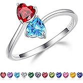 Iefil Adjustable Birthstone Rings for Women - 925 Sterling Silver Double Birthstone Rings, Anniversary & Birthday Gifts for Women, Personalized Jewelry Gifts for Wife, Mom, Girlfriend