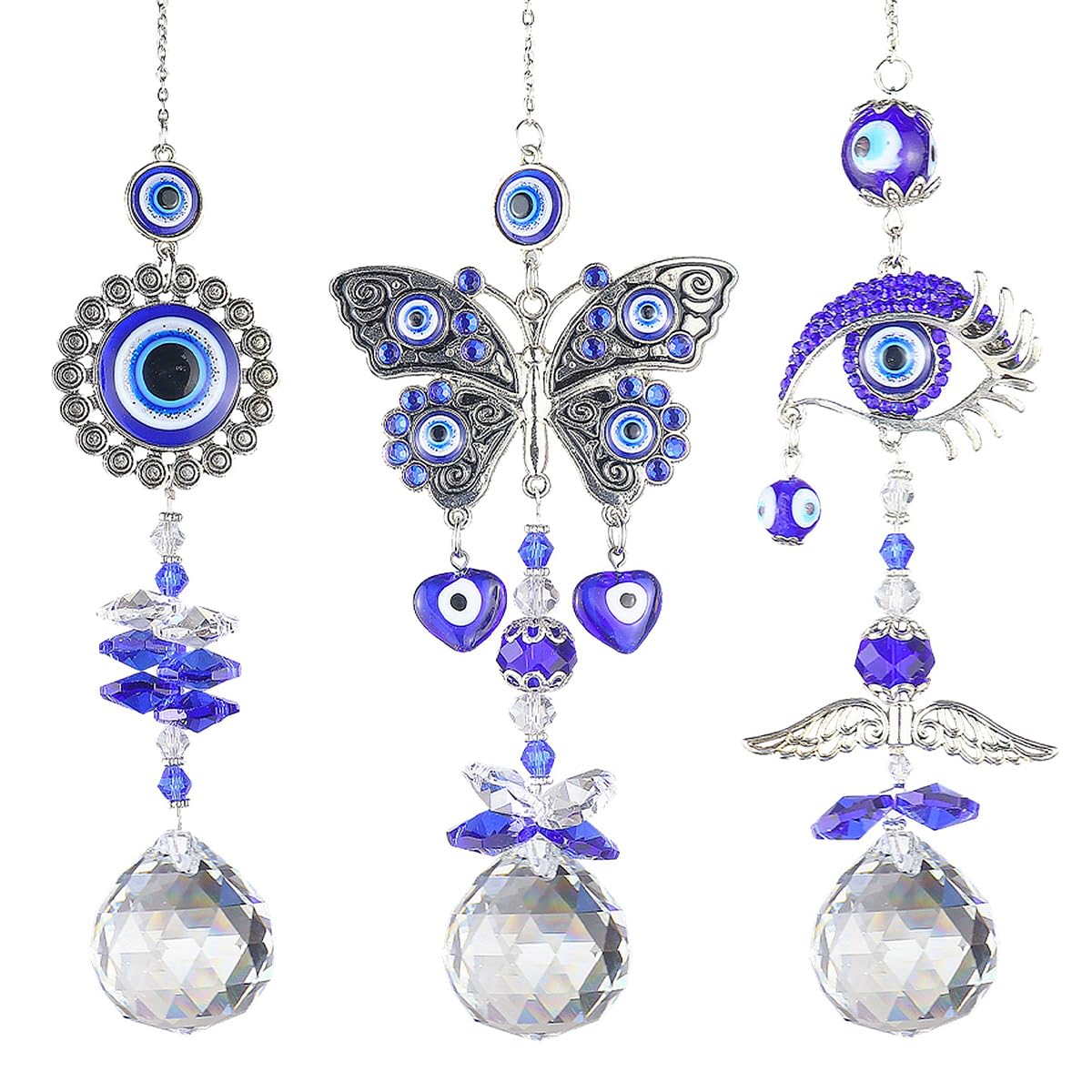 Alnicov Crystal Wind Chime Window Decoration Hanging Turkish Blue Evil Eye Sun catcher pendant light and shadow wind chimes rainbow garden decoration