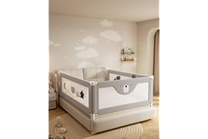 ONEYA BABY 3 Piece Bed Rails for King Size Bed, No-Drill Needed Baby Bed Rail Guard for Toddlers with Height Adjustable, Thickened Child Safety Side Railing Guards/Bedrail for Kids, Grey Bear, 74.8x78.7x78.7in