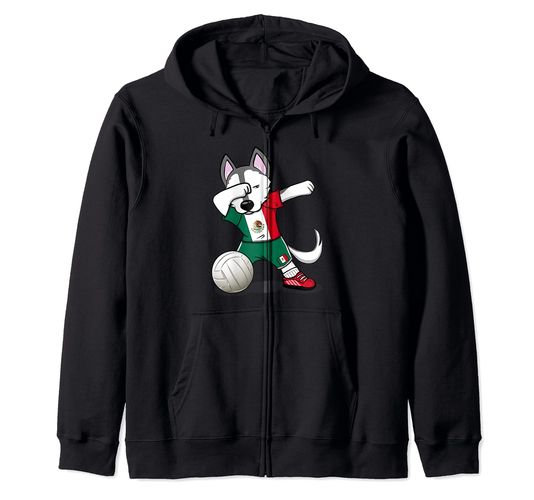 Dabbing Husky Mexico Volleyball Fans Jersey - Mexican Flag Zip Hoodie