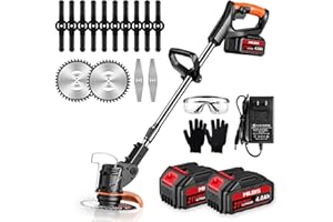 MILBIS Electric Cordless Weed Wacker Battery Powered Weed Trimmer, 3-in-1 Lightweight Weedeater with 21V 4.0Ah Battery & Metal Blades, Grass Trimmer & Edger Lawn Tool, Brush Cutter for Yard Garden