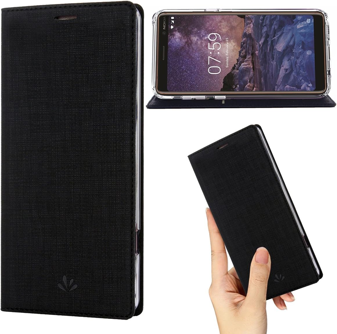 weier Nokia 7 Plus Case,Premium Flip Leather Wallet Case Stand Kickstand Card Slot Full Body Protective Cover Clear TPU Bumper Thin phone Case for Nokia 7 Plus (Black)