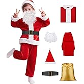 PSISABALL Kids Santa Costume Deluxe Santa Suit 6PCS Complete Santa Costume Kids for Boys Girls Christmas Cosplay Party